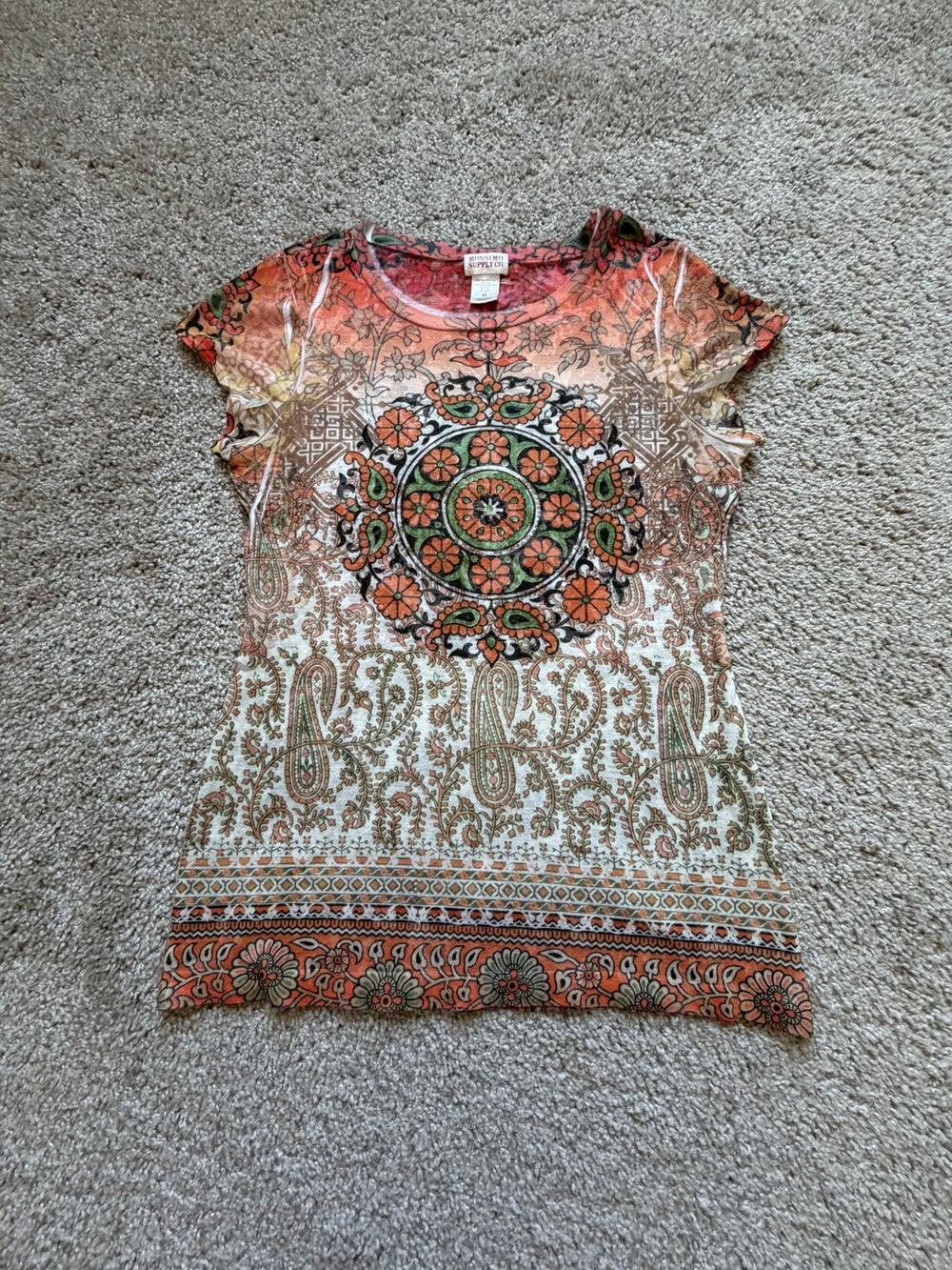 Mossimo Supply Co. Y2K Paisley Medallion Baby Tee Boho Indie Fairycore